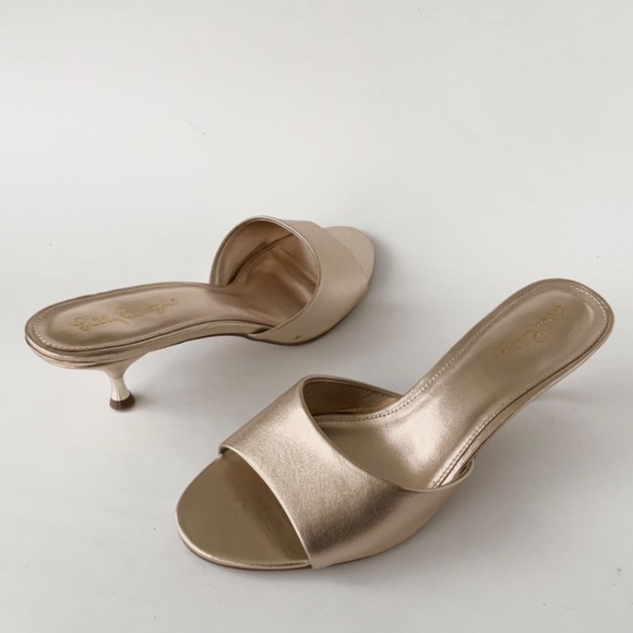 Lilly Pulitzer Gold Kimmy Heels Mule Slide Sandals - Picture 9 of 12